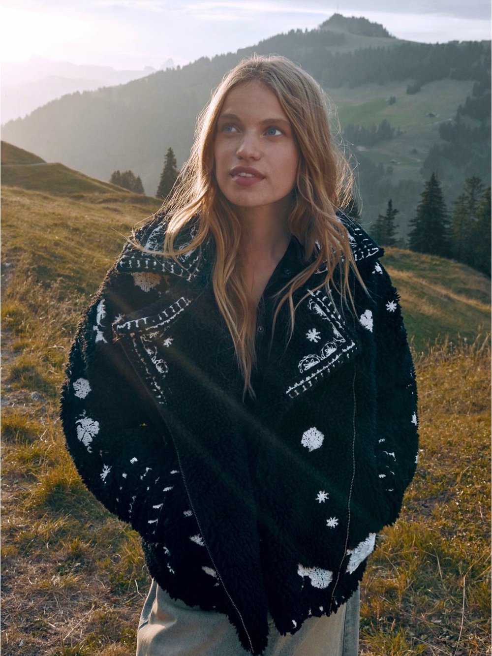 Free People Maya Embroidered Sherpa jacket